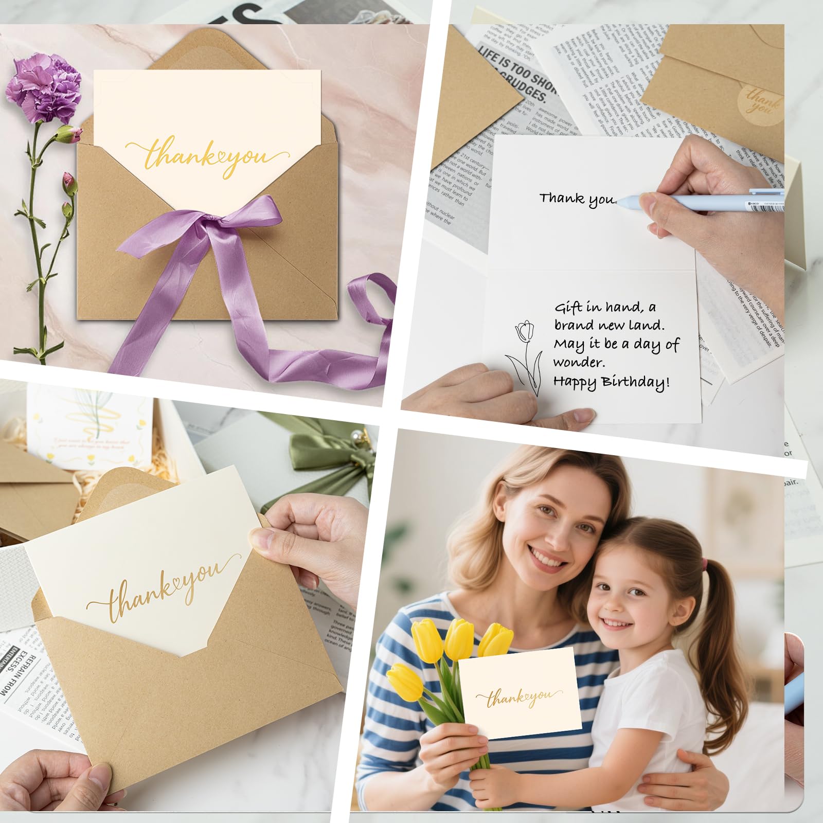 JIXZEN 40 Pack Gilding Thank You Cards with Envelopes & Matching Stickers, Thank You Notes for Wedding, Business, Baby Shower, Small Business, Graduation
