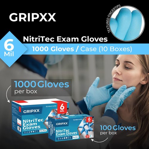 London Labs Heavy Duty 6 Mil Blue Nitrile Gloves Disposable Latex & Powder Free -Extra Stretchy Fentanyl Safe |Medical,First Aid Kit,EMT|Food Safe Rubber Gloves for Cooking & Cleaning|Bulk Pack (1000)