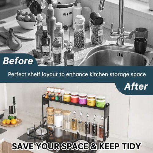 WOCUBEHOME Over The Sink Shelf & Window Plant Shelf, Expandable Kitchen Organization Adjustable in Height & Length, Multi-Purpose Storage Rack for Stove, Bathroom, Study