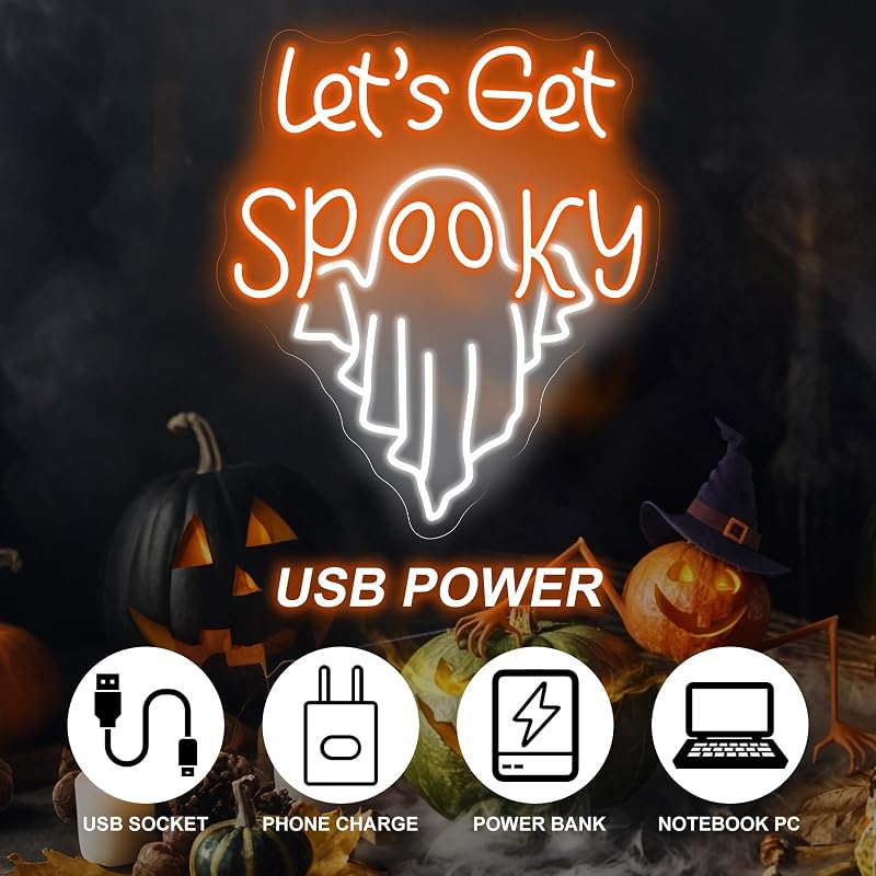 Let’s Get Spooky Ghost Neon Sign – Spooky LED Wall Decor with Variation: Ghost
