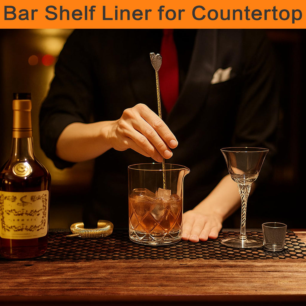 Bar Shelf Liner for Countertop, Glass Drying 24 Inch Wide Plastic Mesh Liners Mat, Non Slip Bar Mats Cabinet Liner for Pub Shelves Cupboard, 61X500CM, Black