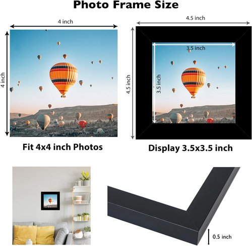 JCJMY 4x4 Picture Frame - Black Wall Hanging & Tabletop Display | Shatter-Resistant Plexiglass