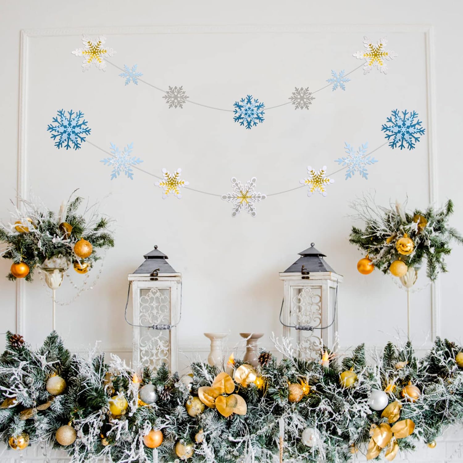 Skiennix 60-Piece Snowflake Garland Set - DIY Christmas Ornaments for Festive Decorations