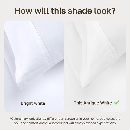 California Design Den King Size Pillowcase Set - 400 Thread Count 100% Cotton Sateen, Soft & Breathable - Antique White