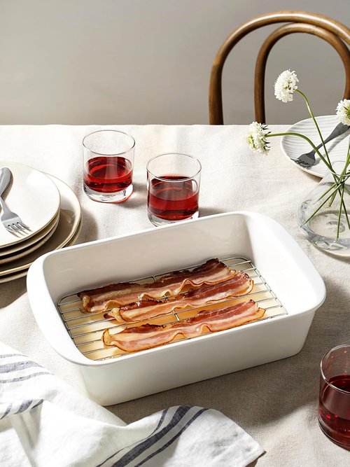 LE TAUCI Deep Casserole Dishes - Large Ceramic Baking Dish Set with Roasting Racks | 3-Piece White Bakeware (4.6QT/3.0QT/1.6QT)