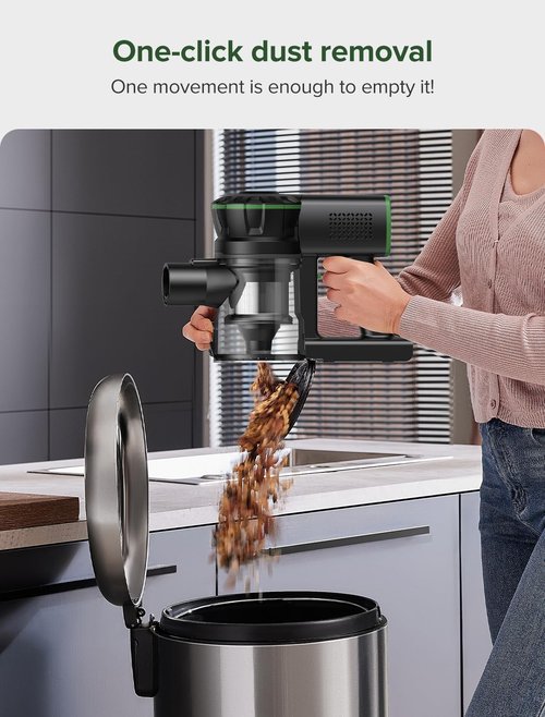 Vexilar Cordless Vacuum Cleaner, 550W/45Kpa/60Mins, Cordless Stick Vacuum Cleaner with Self-Standing and Touch Screen, 6-in-1 Lightweight, Rechargeable Vacuum for Pet Hair Carpet Hardwood (Green)