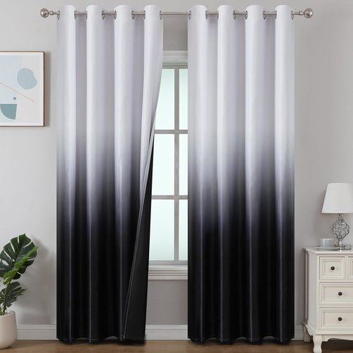 Estelar Textiler Blackout Curtains - Ombre Room Darkening Drapes, 84 Inch Long, 2 Panels, Black & Greyish White