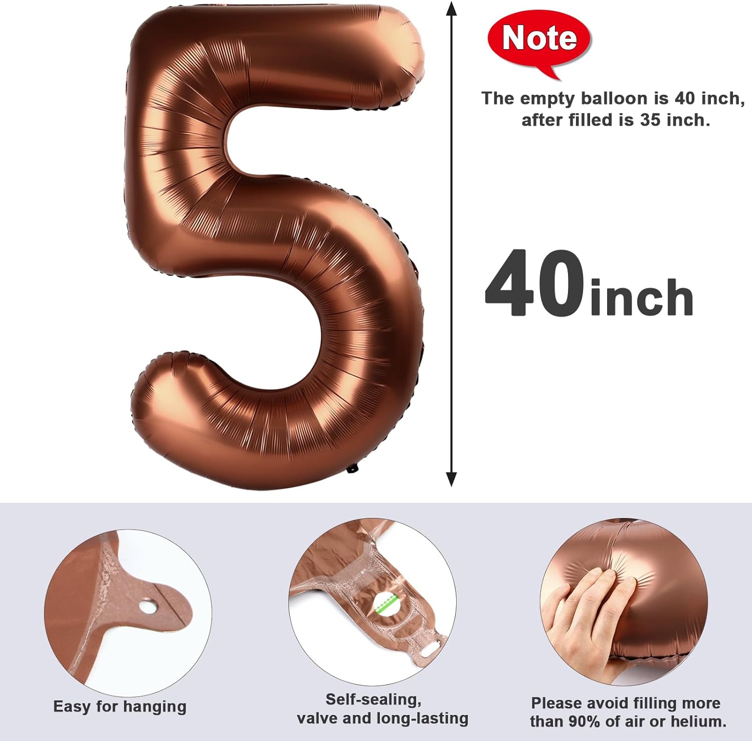 Skiennix 40-Inch Balloon Numbers - Big Coffee Brown Balloons for 5th Birthday & Wedding Decor