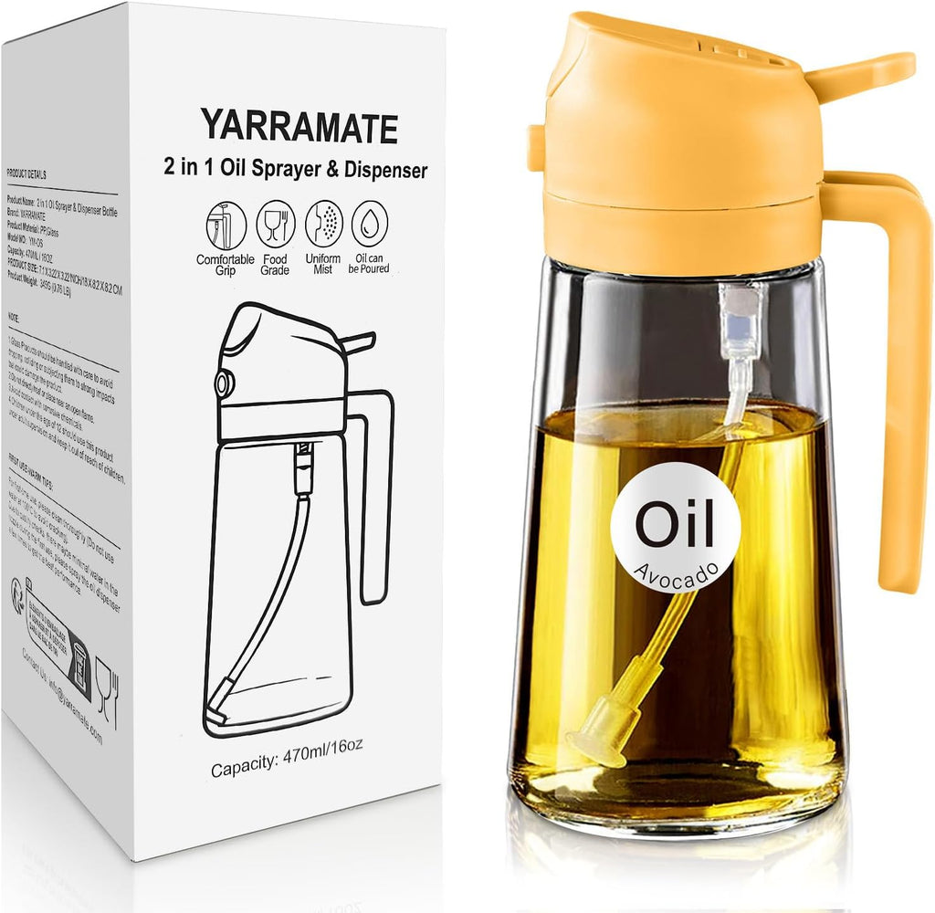 YARRAMATE Glass Olive Oil Sprayer - 16oz Food Grade Premium Dispenser with Portion Control | Orange