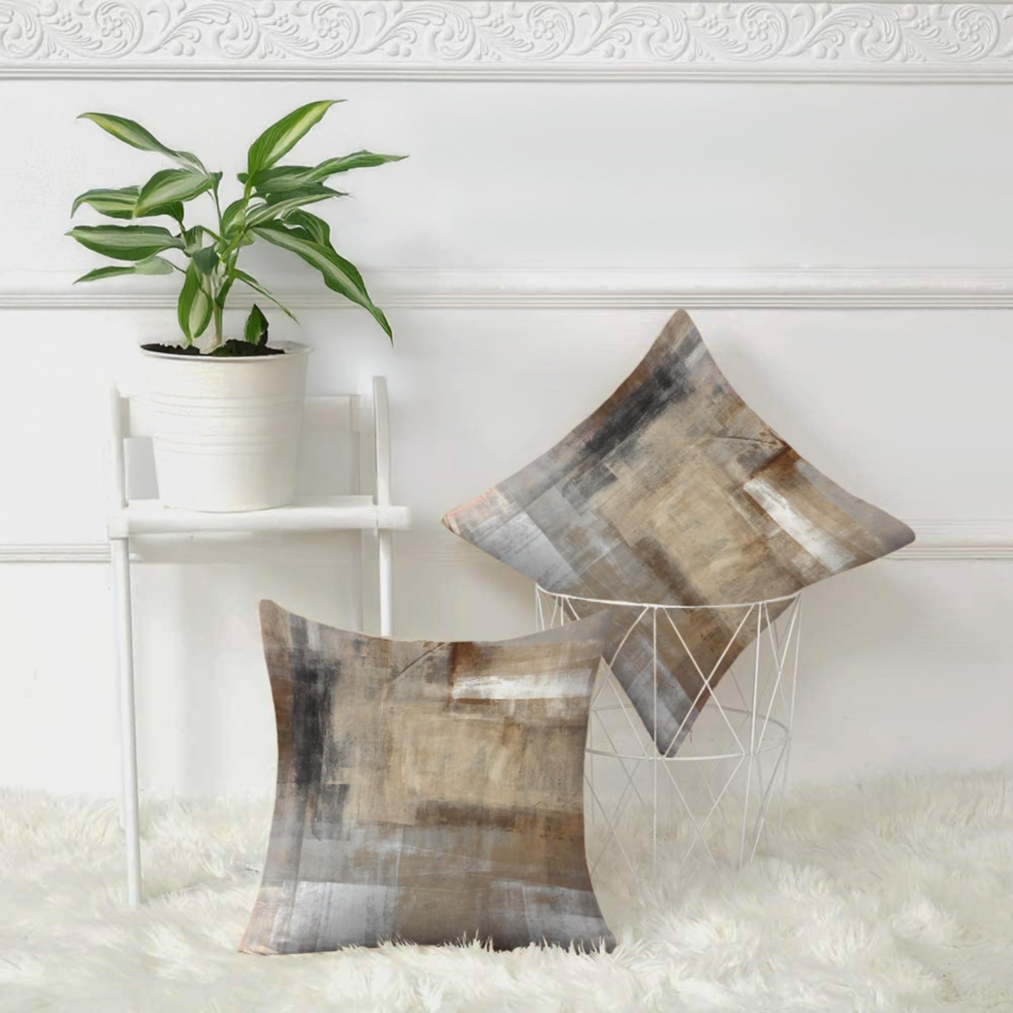 Alricc Throw Pillow Covers 18x18 (2 Pack) - Abstract Modern Home Art Decor - Decorative Pillow Covers for Couch, Living Room & Bedroom - Beige Brown