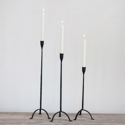Creative Co-Op 20" H Hand-Forged Cast Metal Footed Taper Holder, Black