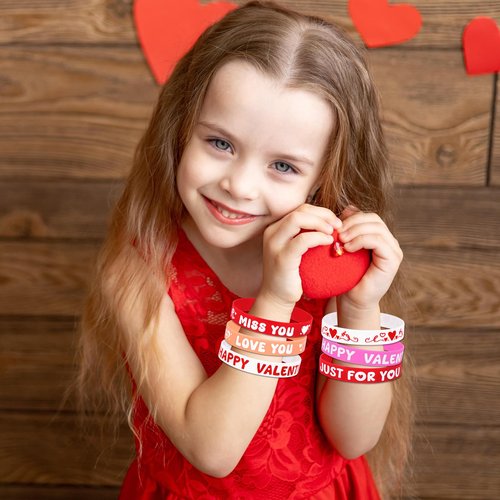 Moon Boat 144PCS Valentine's Day Silicone Bracelets Bulk Pink Red Love Heart Rubber Wristbands for Adults Valentines Wedding Party Decorations