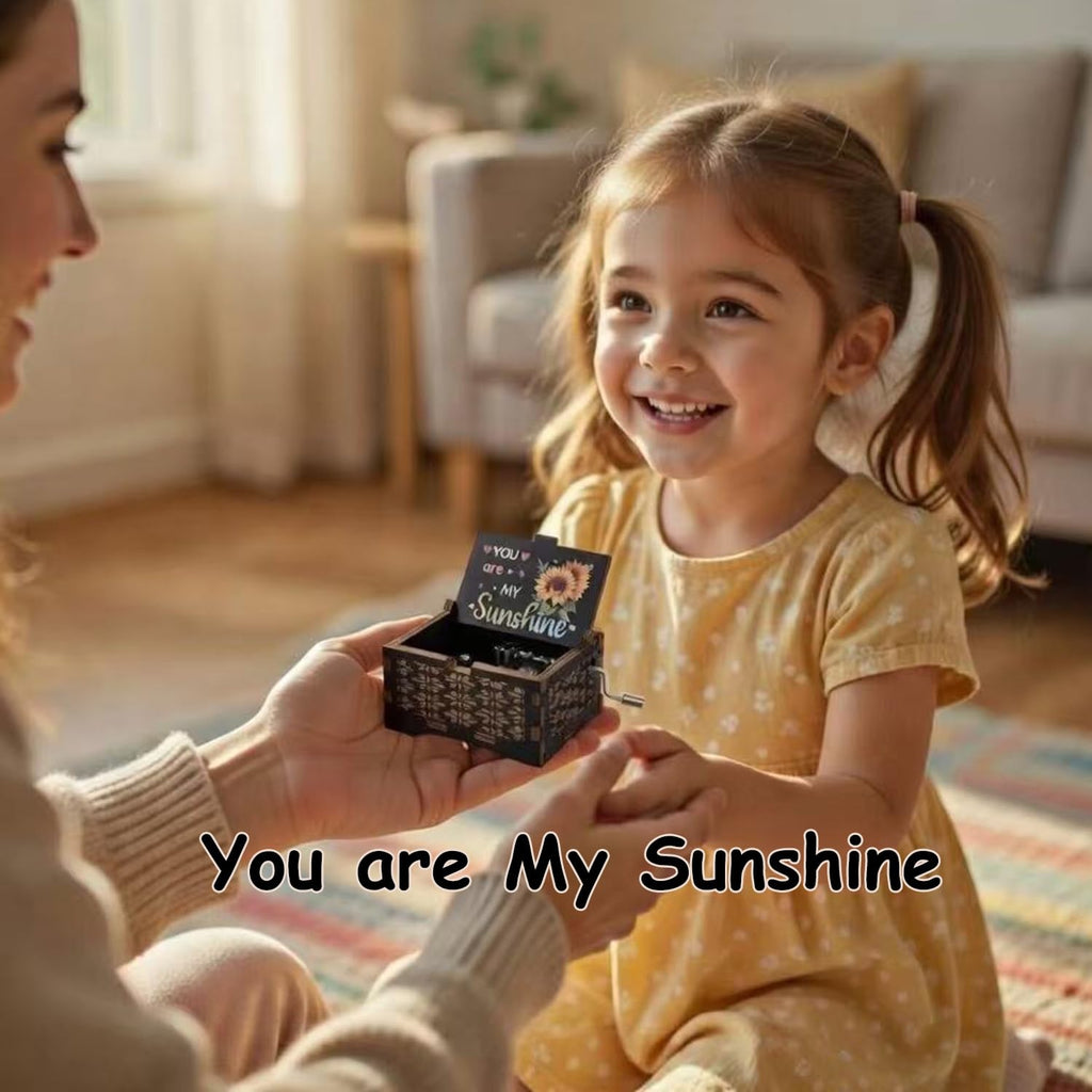 byykit Music Boxes You are My Sunshine,Unique Hand-cranked Wooden Engraved Vintage Music Box, Anniversary Wedding Birthday Gift for Boyfriend Wife Girlfriend mom