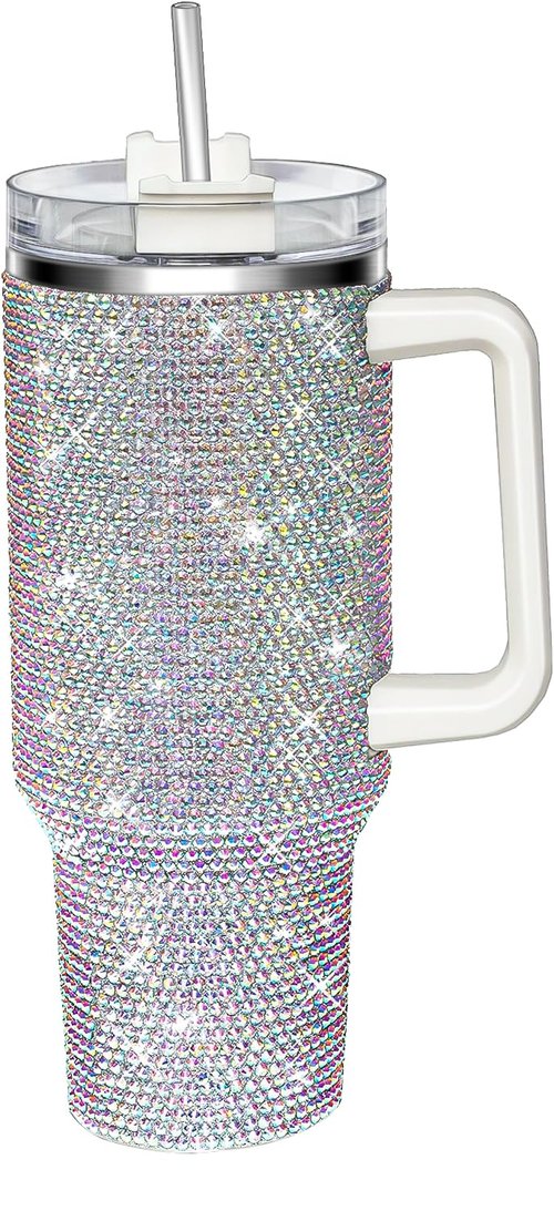 HWISDMIG 40oz Tumbler with Handle-Glitter Rhinestones Tumbler Bling Cups Stainless Steel Water Bottle Diamond Studded Tumbler for Women-Birthday Gifts for Women, Mom, Wife, Girlfriend (40 oz, Shiny)