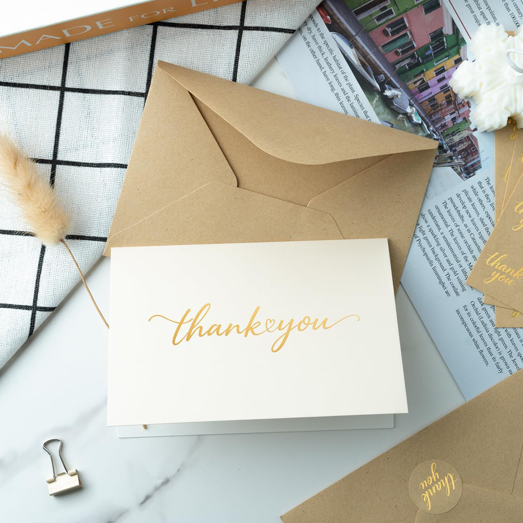 JIXZEN 40 Pack Gilding Thank You Cards with Envelopes & Matching Stickers, Thank You Notes for Wedding, Business, Baby Shower, Small Business, Graduation