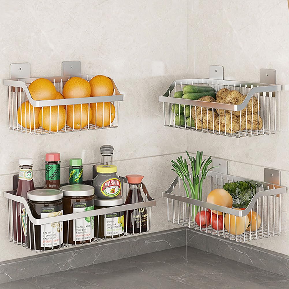Wire Baskets, SUS304 Stainless Steel Storage Baskets, Durable Baskets for Storage Wall Mount, Hanging Wire Baskets Wall Mount Baskets for Kitchen, Bathroom, Closets - 4 Set