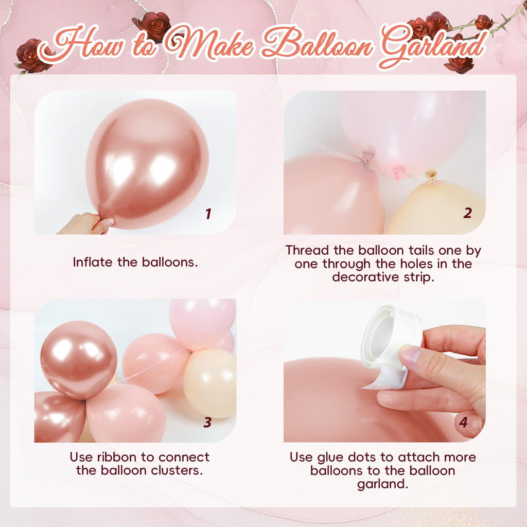 Rose Gold Birthday Decorations, Rose Gold Pink Nude Balloons Happy Birthday Banner Rose Gold Tablecloth Backdrop for Happy Birthday Decorations for Women Adults