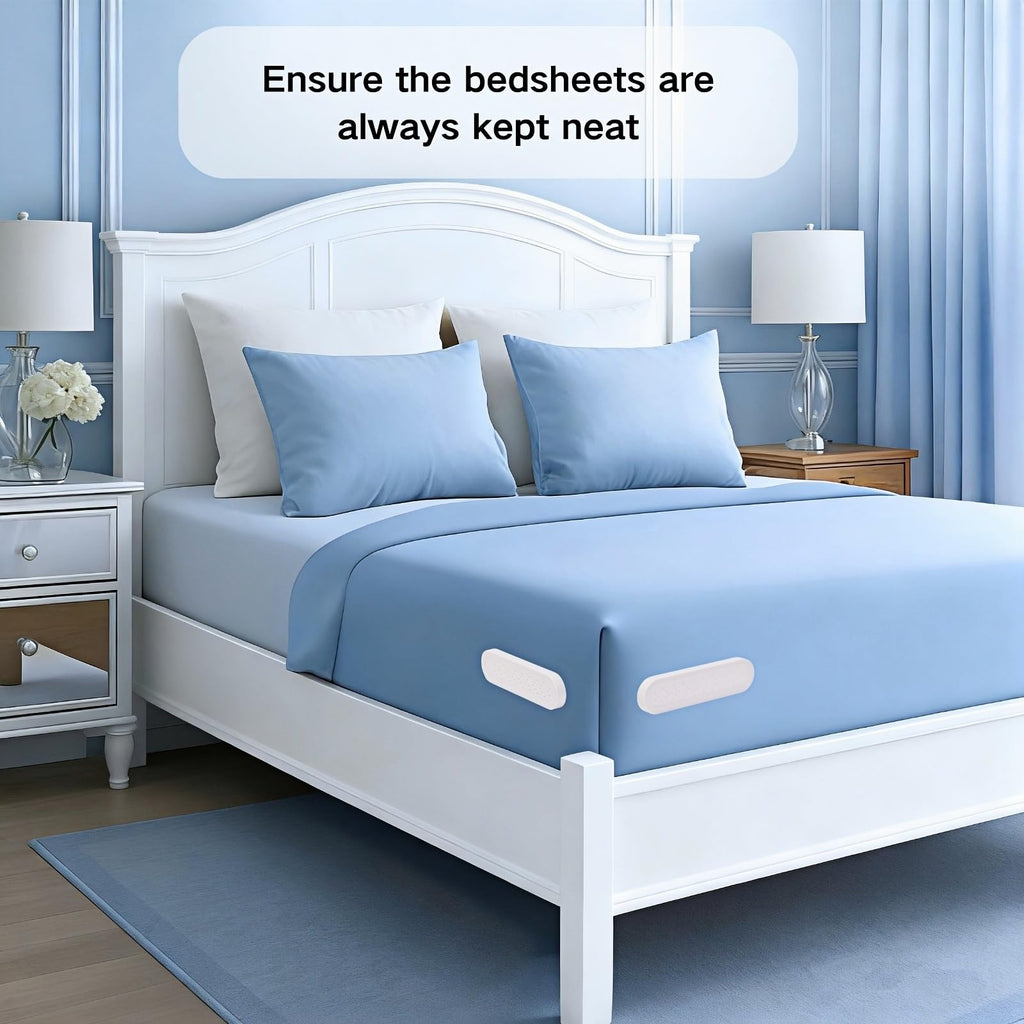 DDGEAA Bed Sheet Holders for Corners, Lock Sheet Holders, 4Pcs Fitted Sheet Holders Keep Sheets Firm & Tight, Durable Heavy Duty Bed Sheet Clips, Sheet Locks, Fit All Mattress Easy Install - White