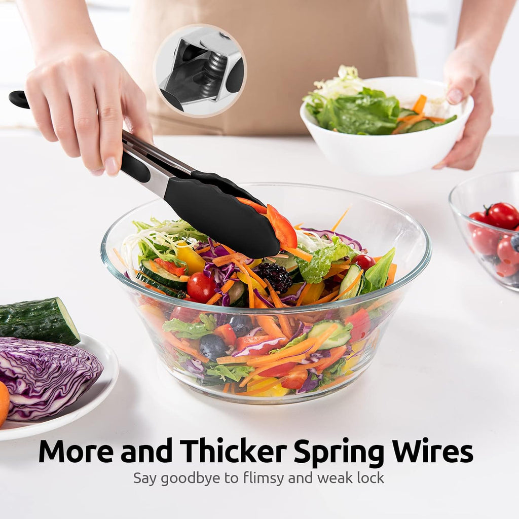 U-Taste 9-Inch Silicone Cooking Tongs - 600ºF Heat Resistant with Non-Stick Tips & Stainless Steel Handle | Black