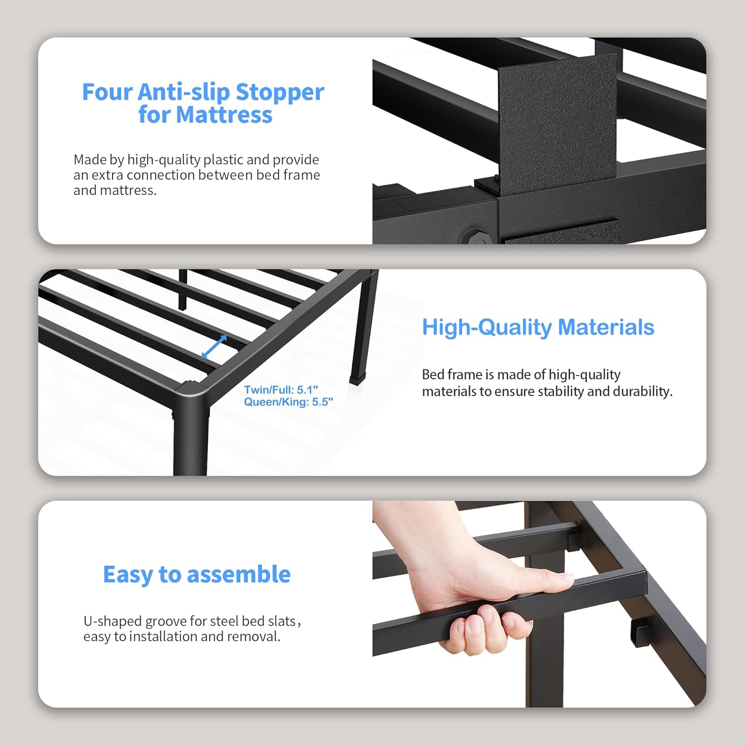 ROIL 18 Inch Queen Bed Frame - Heavy Duty Metal with Rounded Corners & Headboard | Easy Assembly, No Box Spring Needed