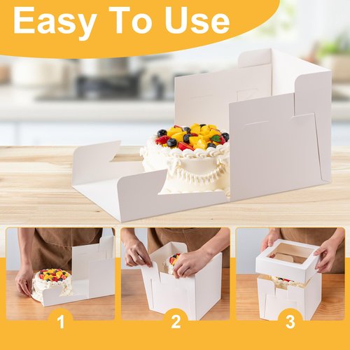 5 Pack Cake Boxes 10 Inch, 10x10x8 Inches Tall Cake Large Box, Disposable Cakes Transport Containers with Lids, Bakery Boxes with Large Window, for Cookies Pies Cupcakes Pastry-Wedding,Birthday, Party