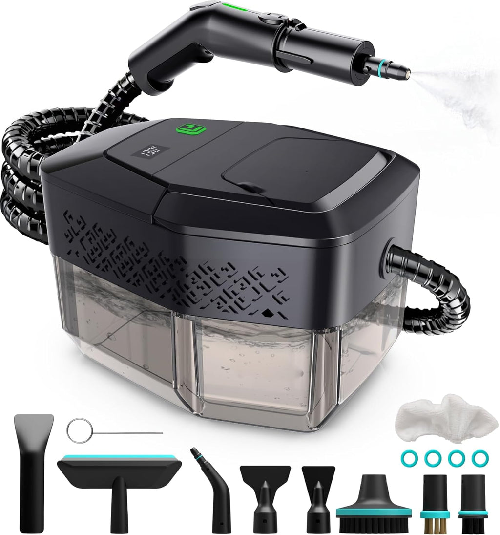 Skiennix Steam Cleaner - 3-Level Adjustable Handle, 15s Heat-Up, 1.8L Tank, 12 Accessories | Ideal for Home & Car Cleaning