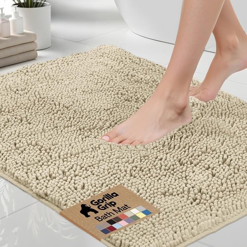 GORILLA GRIP Bath Rug Mat - Thick Soft Absorbent Chenille | Quick-Dry Microfiber 44x26, Washable Sand