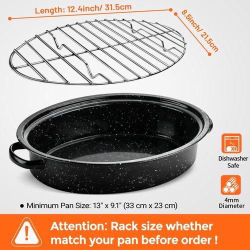 DePango Oval Turkey Roasting Rack,12 Inch Stainless Steel Rack for Thanksgiving Christmas Gifts, Non-Stick Wire Rack Safe for Thanksgiving Turkey, Roasting and Cooling