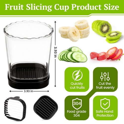 Hendiy Strawberry Slicer with Stainless Blades | Egg & Fruit Slicer Cup for Banana, Cucumber, Mushroom | ABS Detachable Kitchen Gadget - Precision Berry Cutter Tool (Black, 1-Pack)