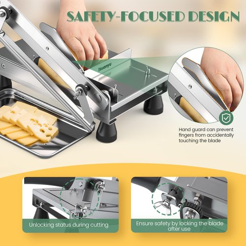 Huanyu Cheese Slicer Multipurpose Butter Cutter with Tray Stainless Steel Food Slicing Machine Adjustable Thickness Effortless for Butter Block Cheese Sausages Bread Vegetables