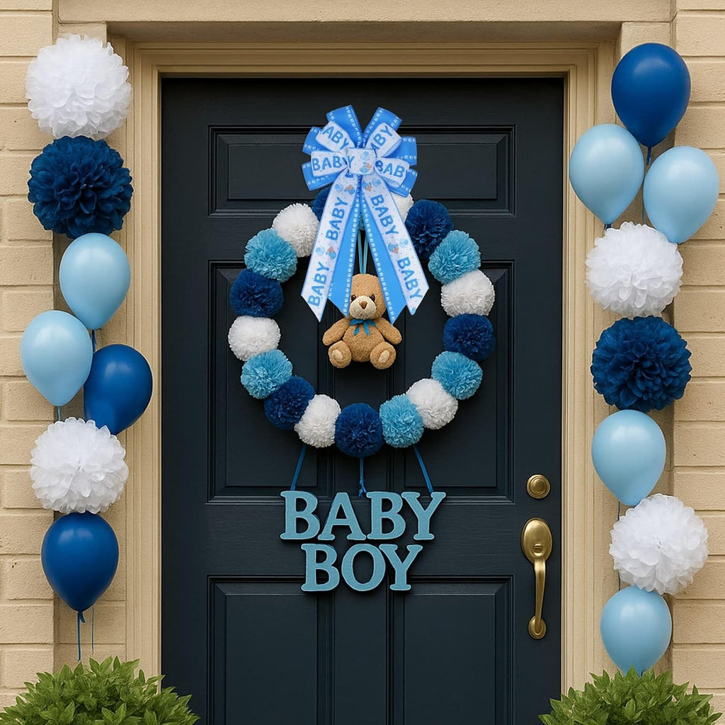 Skiennix Large Blue Baby Shower Bow - Perfect Welcome Home Decoration for Boys | Indoor/Outdoor Use