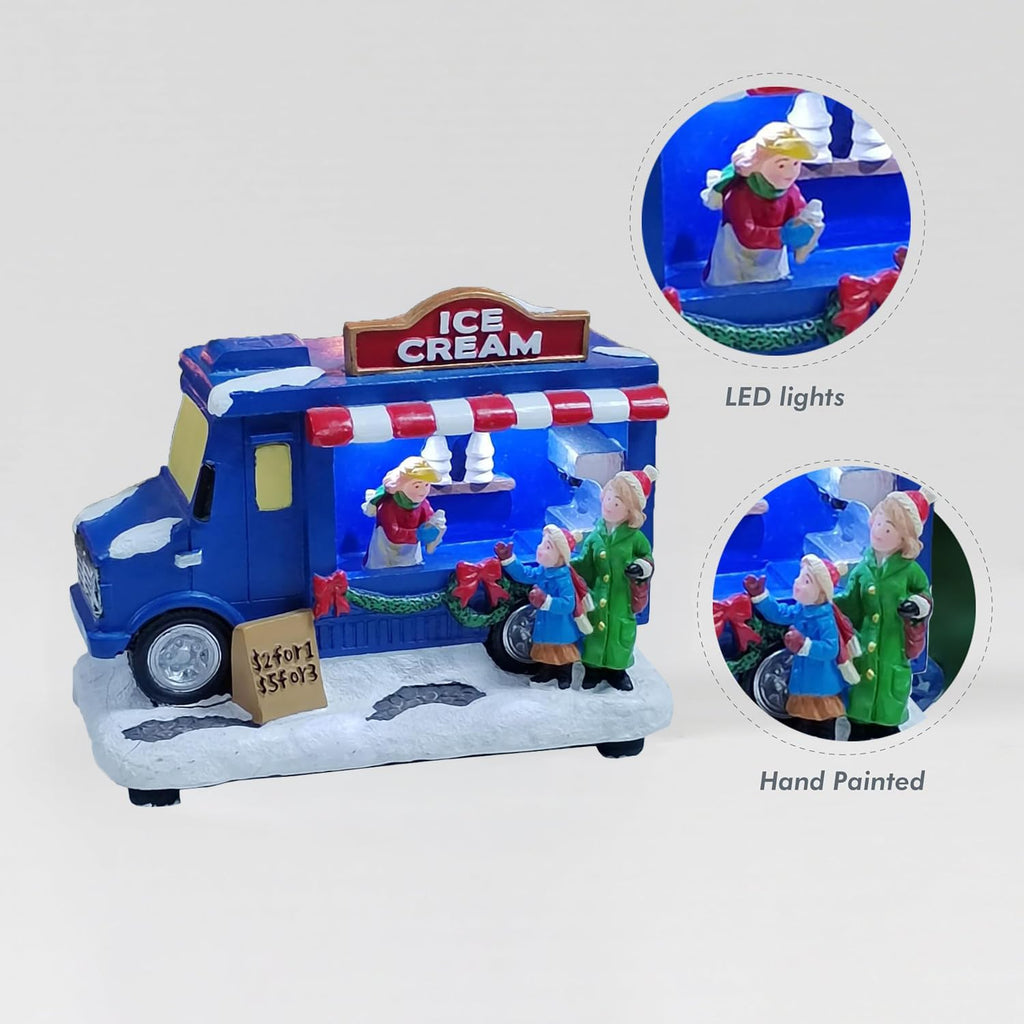 Moments In Time Ice Cream Food Truck Figurine - LED Lighted Holiday Decor | 4.13”H Hand-Painted Collectible