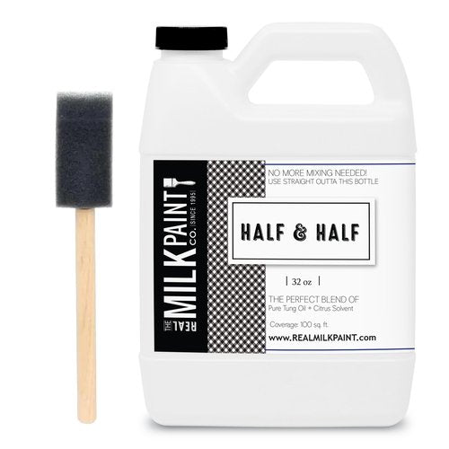 Real Milk Paint, Half and Half, Pure Tung Oil and Orange Peel Oil for Wood Finishing, Cutting Boards, Butcher Blocks, Clay, Stone, and Slate, Food Grade, 32 oz.