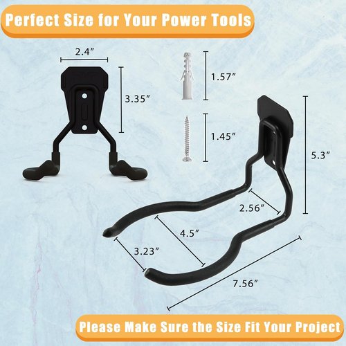 Garden Power Tool Hanger - Garage Wall Hooks for Weedeater & String Trimmer | Black, 2 Pcs