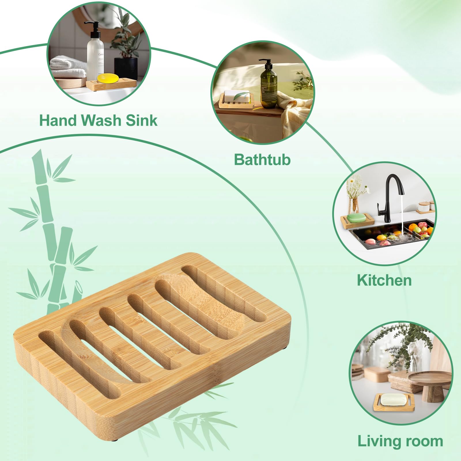 Magift 2 Pack Wooden Soap Holder Bamboo Soap Dish for Shower with Self Draining Tray Natural Bar Soap Holder and Soap Saver for Bathroom Kitchen Sink