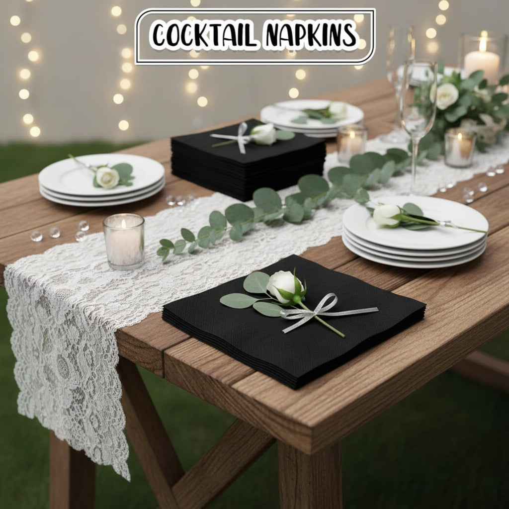 Henoyso Black 2000 Pack Cocktail Napkins Bulk 2 Ply Disposable Dinner Beverage Paper Napkins for Wedding Bar Party Birthday Cocktail Holiday Elegant Restaurant Event(Elegant)
