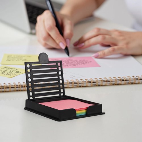 JANLOVE Sticky Note Holder Compatible with Post It Notes, 3x3 Sticky Note Stencil Dispenser with Template, Memo Pad Organizer with Five Line Box Drawing Template for Home and Office
