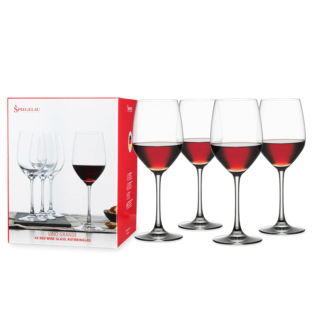 Spiegelau Vino Grande Stemmed Red Wine Glasses, Crystal Clear Wine Glasses for Pinot Noir, Cabernet, Wedding, Anniversary, Housewarming, Birthday Gifts, Elegant Glassware, Home Bar, 15 oz, Set of 4