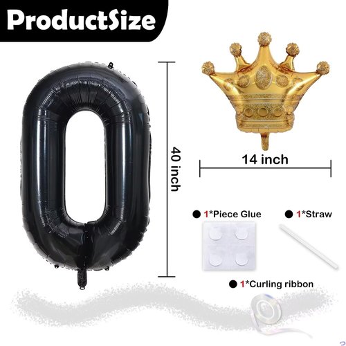20th Birthday Decorations | Skiennix 40-Inch Black Number 20 Balloon with Gold Crown - Mylar Helium Foil