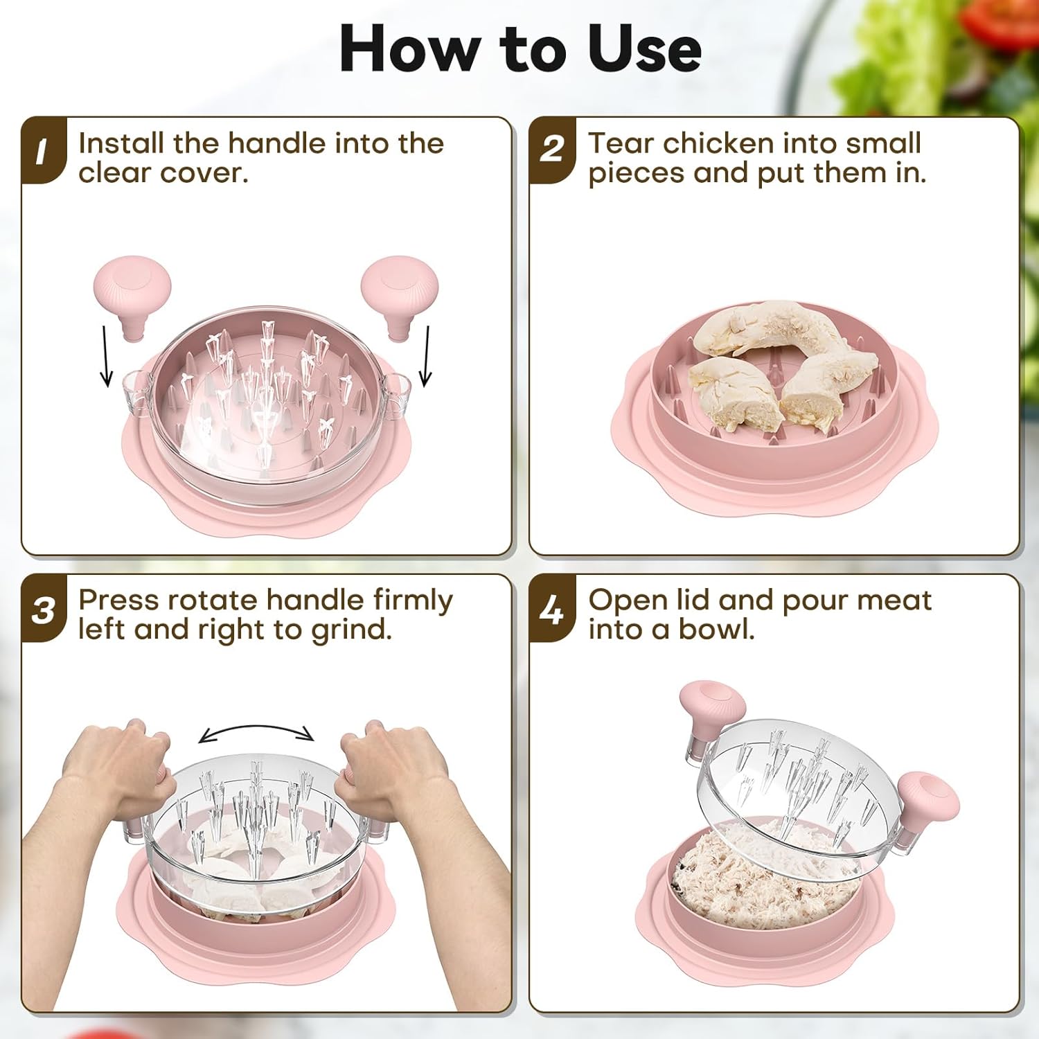 Ukeetap 10" Pro Chicken Shredder Tool - BPA-Free, Ergonomic Design, Anti-Slip Base | Pink