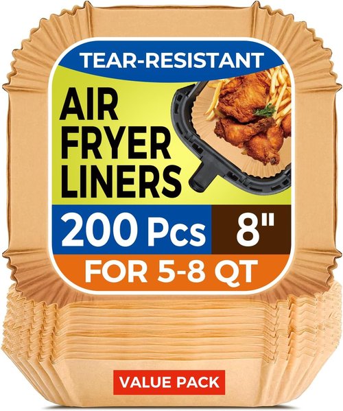 Air Fryer Paper Liners - 200 Disposable Non-Stick Baking Liners | 8" Square for 5-8 Qt Air Fryers