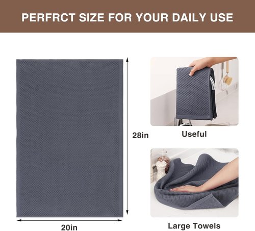 Homaxy 100% Cotton Kitchen Dish Towels - Ultra Soft & Absorbent Waffle Weave, 20 x 28 Inches, 6-Pack | Dark Grey