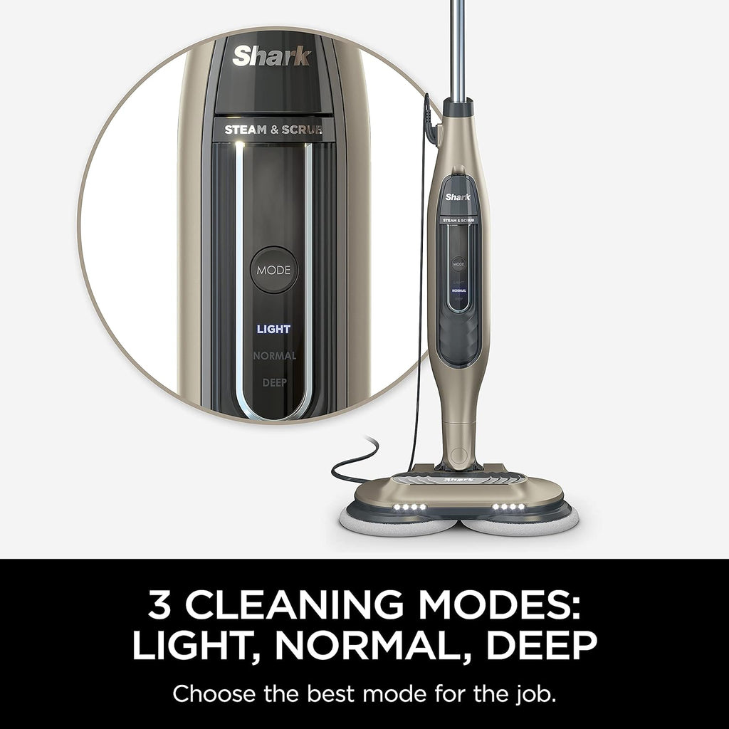 Shark S7001 Mop - Scrub & Sanitize Hard Floors with 4 Washable Pads | 3 Steam Modes & LED Headlights, Gold