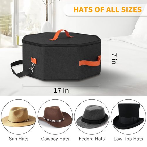 kushon Hat Storage Box for Women & Men, Hardboard Support Hat Boxes with 1 Door Hook Hat Organizer, Cowboy Hat Box for Travel, Hat Bag Hat Case (Black)