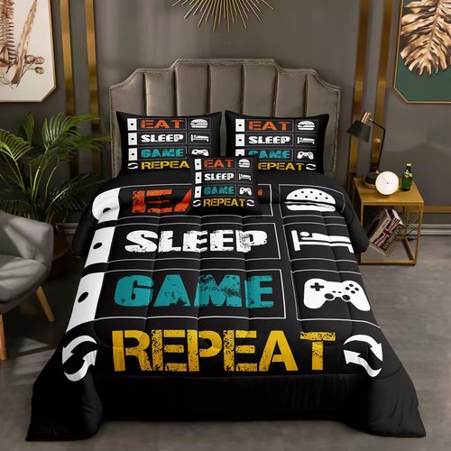 ROWADALO 6 Pieces Gaming Bedding Set for Boys Gamer Comforter Set Queen Size,Game Controller Comforter for Boys Kids Teen 3D Gamepad Microfiber Bedding Sets 6 Pieces Bed in A Bag Sets H5008,Queen