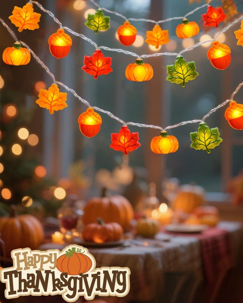Fall Decor String Lights 10Ft, Battery Operated Thanksgiving Fall Lights 20 LED Acorn Pumpkin Maple Leaf Lights with Timer, 8 Modes Indoor Halloween Decorations light for Home Harvest Porch Party