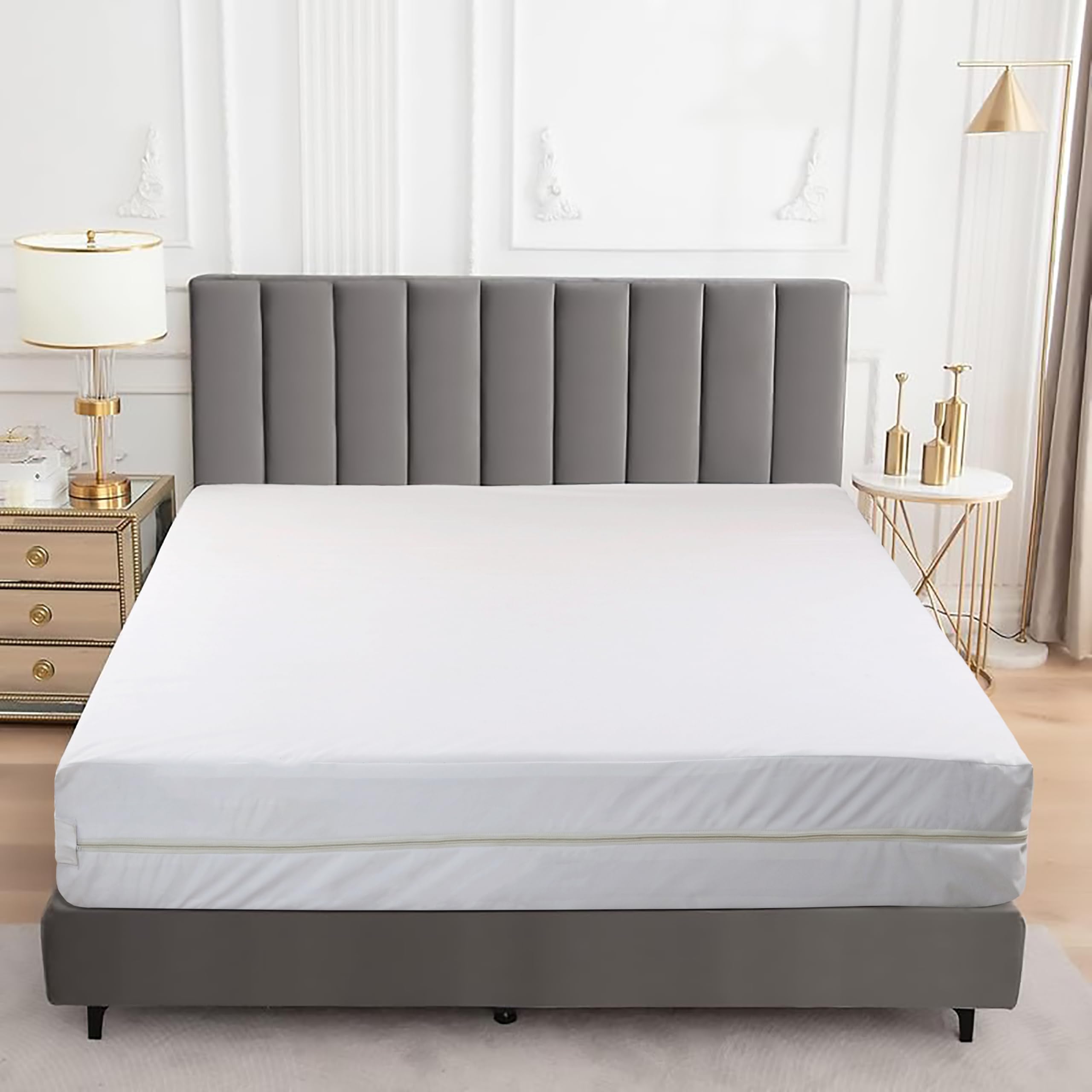 Twin Mattress Protector Encasement with Zipper – Waterproof Mattress Protector Twin Size – Soft, Breathable & Noiseless Zippered Mattress Cover – Fits Up to 12”