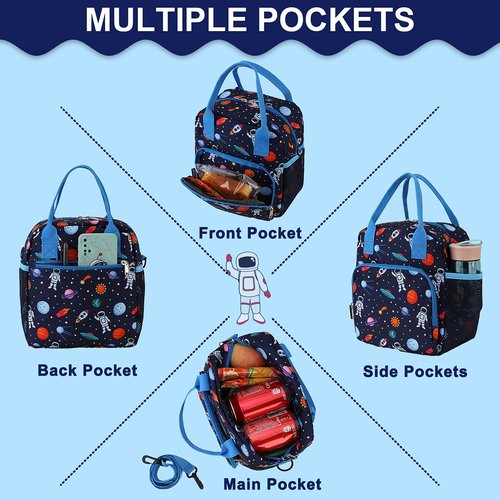 RAVUO Lunch Bag for Kids, Insulated Lunch Box Large Thermal School Lunch Cooler for Girls and Boys with Detachable Shoulder Strap