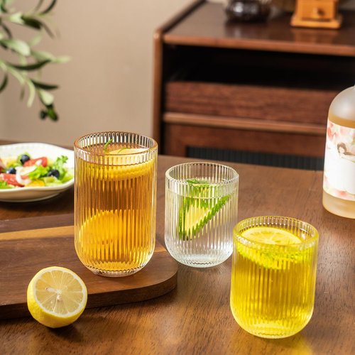 Lumkit Ribbed Drinking Glasses 8pcs, Rocks Drinking Glasses 12oz and 10oz, Tumbler Glasses Cup Set for Wedding, Party, Christmas Gift, Clear