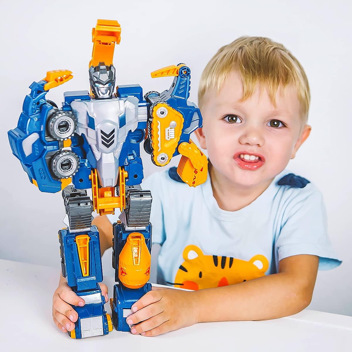 Skiennix Toddler Construction Car Transform Set - 5-Piece Dinosaur Rescue Robot with Magnetic Connectors | DIY STEM Building Trucks for Kids Ages 3-7